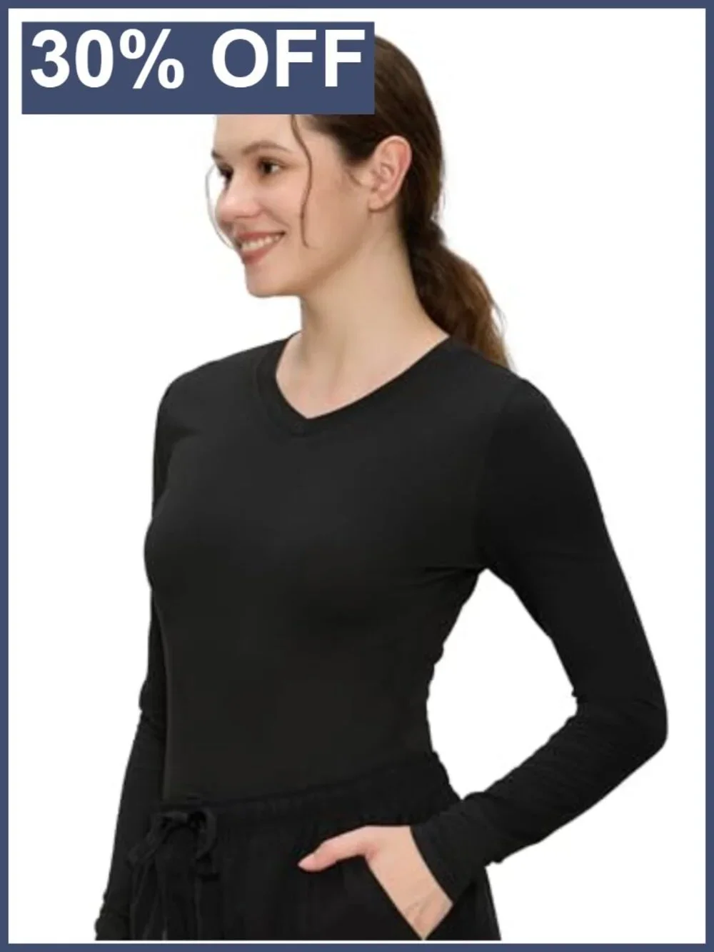 Women's Underscrub Tee V-Neck Long Sleeve Slim Fit Medical Scrub Top